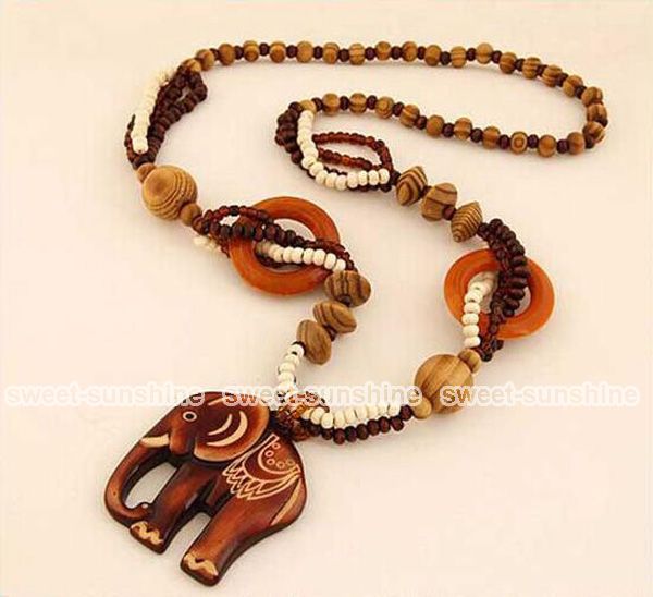 Details about Fashion Jewellery Retro Elephant Pendant Wood Necklace ...