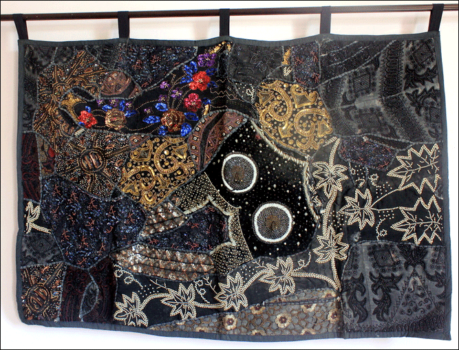 Indian Vintage Embroidered Kundan Beads Work Curtain Wall Hanging