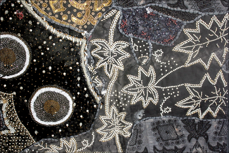 Indian Vintage Embroidered Kundan Beads Work Curtain Wall Hanging