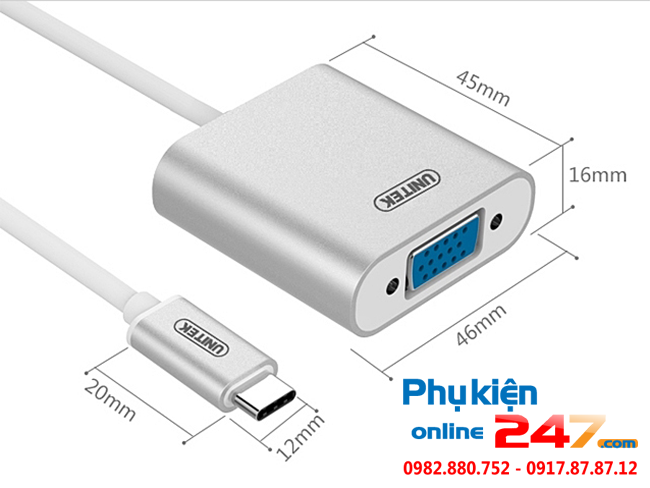 cap chuyen doi USB type C sang VGA Unitek Y-6308 MacBook, Chromebook