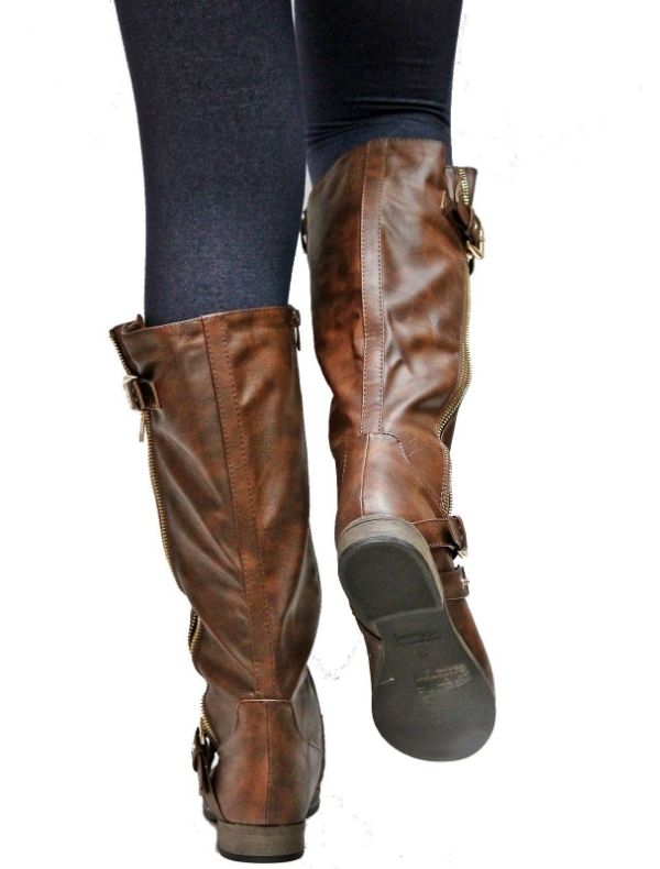 black riding boots with gold zipper