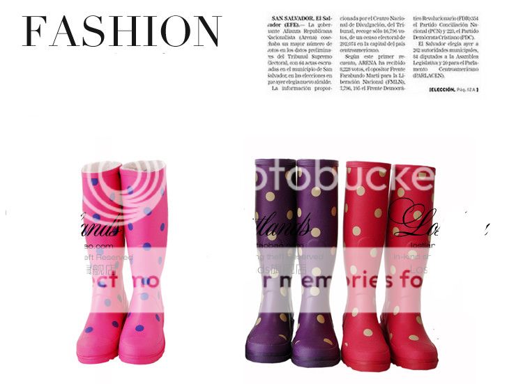 New Fashion Women's High Rain Boots Beautiful Dots Rain Shoes Three Color