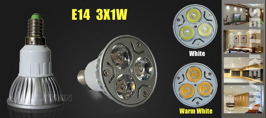 E14 Cool White 3x1W 3W High Power LED Lamp Light Bulb 85V 265V New