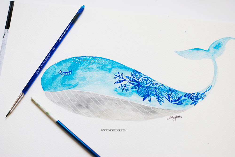 watercolor illustration of floral whale by inkstruck Watercolor floral whale illustration tutorial - Zakkiya Hamza | Inkstruck Studio