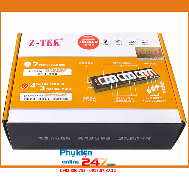 bo chia usb 3.0 co nguon phu de sac ztek ze652