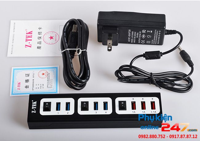 bo chia usb 3.0 co nguon phu de sac ztek ze652