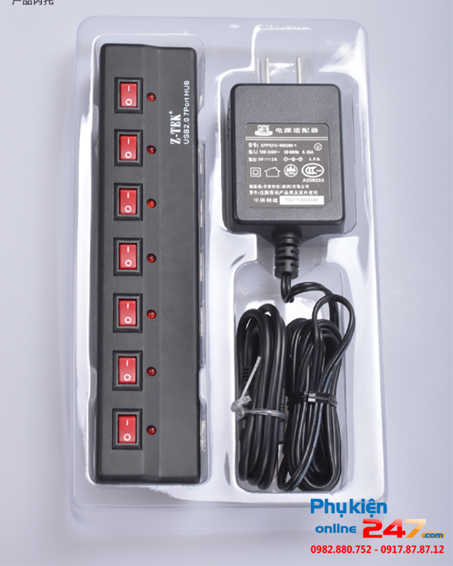 bo chia usb 7 cong co nguon phu ztek ze532