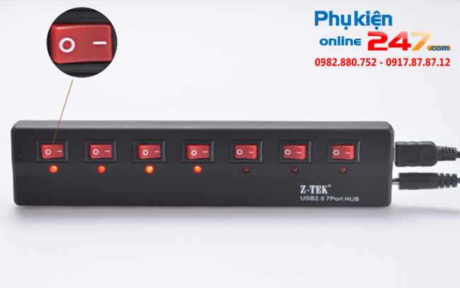 bo chia usb 7 cong co nguon phu ztek ze532