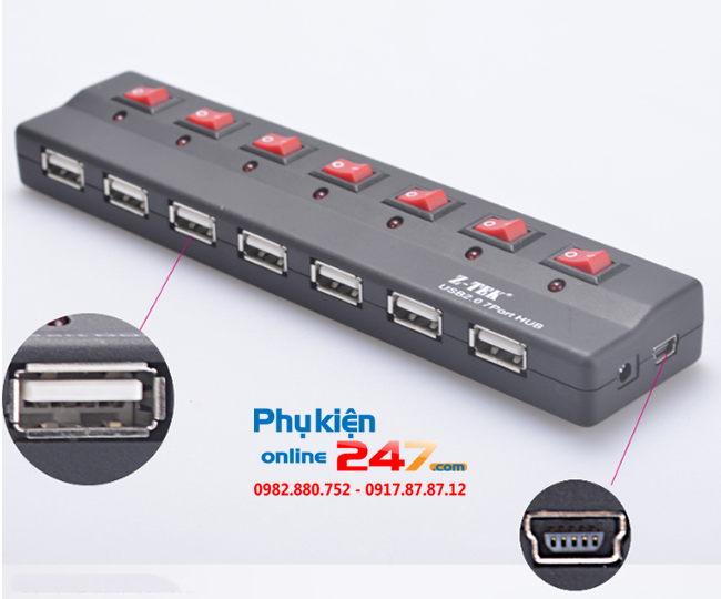 bo chia usb 7 cong co nguon phu ztek ze532