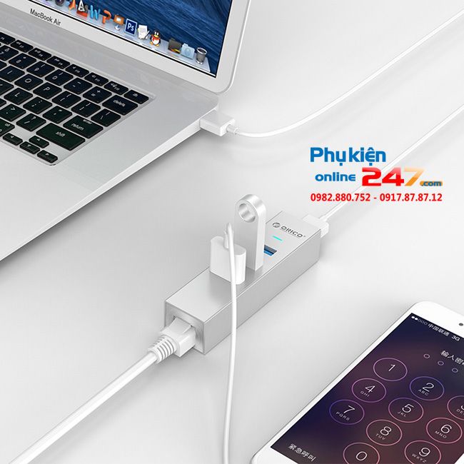 Bộ chia USB 3.0 3 Port + LAN Gigabit Orico ASH3L-U3