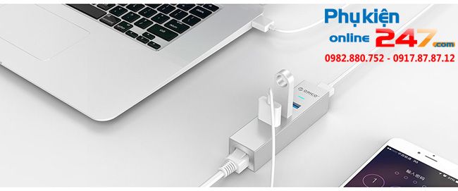 Bộ chia USB 3.0 3 Port + LAN Gigabit Orico ASH3L-U3