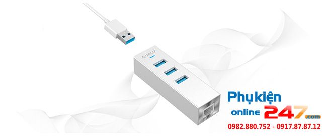 Bộ chia USB 3.0 3 Port + LAN Gigabit Orico ASH3L-U3