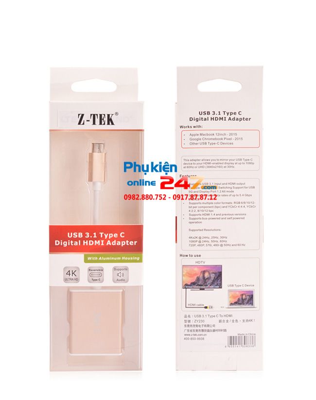 cap chuyen usb type c to hdmi ztek zy230
