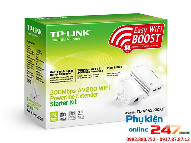 bo chuyen doi mang lan qua duong day dien thoai AV200 ho tro WiFi toc do 300Mbps TL WPA2220KIT
