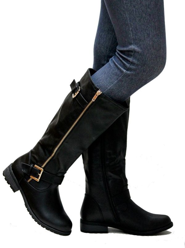 New Women FMg51 Brown Black Gold Zipper Riding Knee High Boots sz 5.5 ...